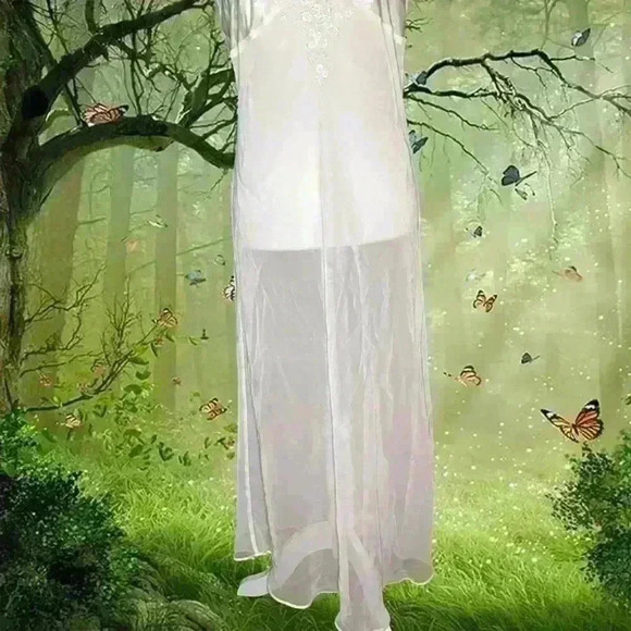 Y2K White Mesh/Satin Embroidered Maxi Slip Dress By Jones New York Size Large - Picture 7 of 9